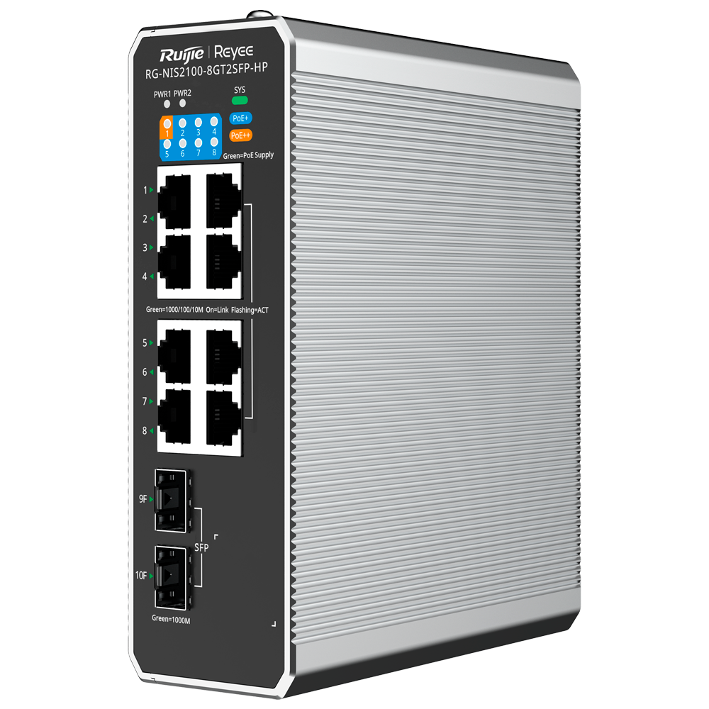 Reyee Switch Industrial PoE Cloud Capa 2 - RG-NIS2100-8GT2SFP-HP