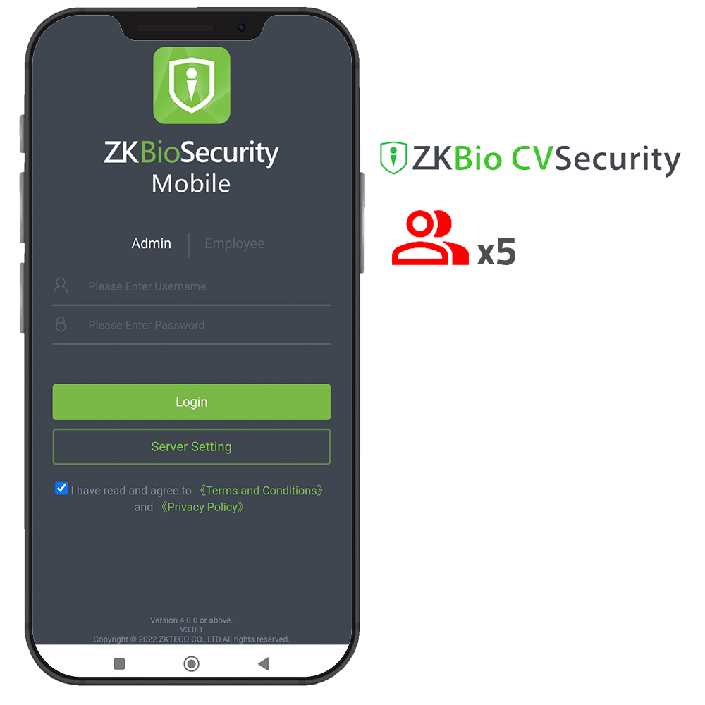 ZK-SOF-BIOCV-MBAPP-5ACC Licencia APP de ZKBio CVSecurity