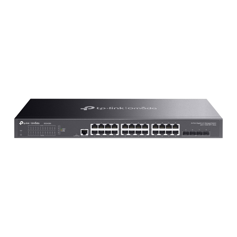 Switch L2+ con 24 puertos RJ45 Gigabit y 4 SFP+ 10 Gigabit TPLINK-057