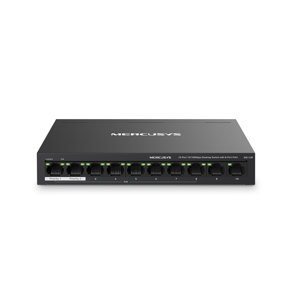 Switch Fast Ethernet Mercusys de 10 puertos con 8 PoE+ TPLINK-203