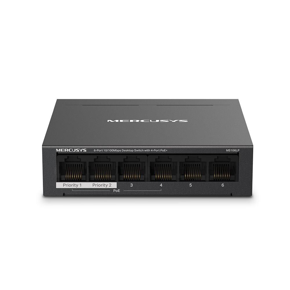 Switch Fast Ethernet Mercusys de 6 puertos con 4 PoE+ TPLINK-204