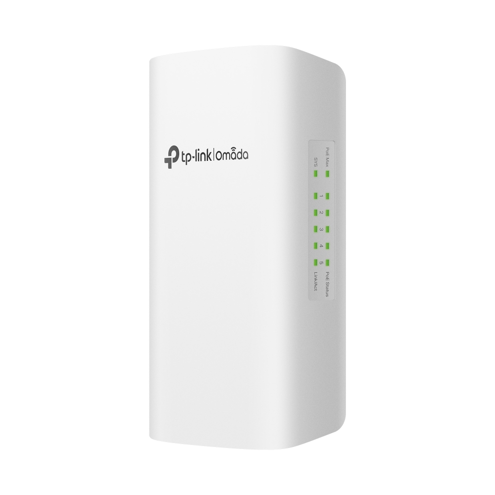 Switch Omada Smart de 5 puertos Gigabit para exterior con 1 entrada PoE++ y 4 salidas PoE+ TPLINK-220