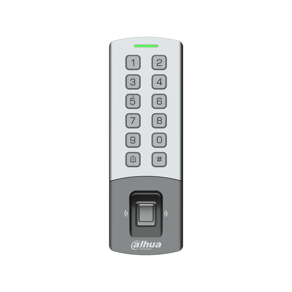 Control de acceso autónomo con lector RFID, huella y teclado en carcasa metálica IP65 e IK08 DAHUA-4792