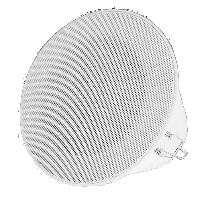 A-254BTC · Altavoz techo 4”, 6 W RMS (6, 3 y 1 W), 100 V, 140 mm Ø. IP66. Caja trasera, muelles