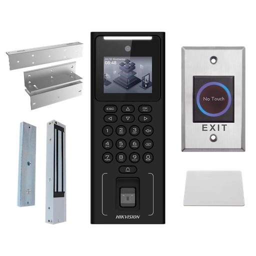 [DS-KAS321] Kit de control de acceso - Facial, huella, tarjeta MF y PIN - Autónomo, ventosa, perfil, pulsador y tarjeta - 2.4" ... DS-KAS321