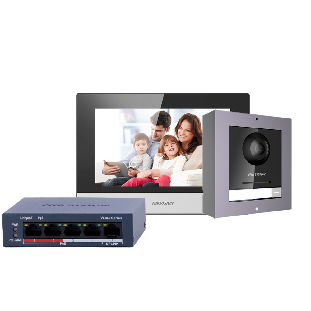 Kit de videoportero - Tecnología IP & WiFi | Switch PoE - Placa y monitor | Permite 16 monitores más - Switch Po... DS-KIS602(B)