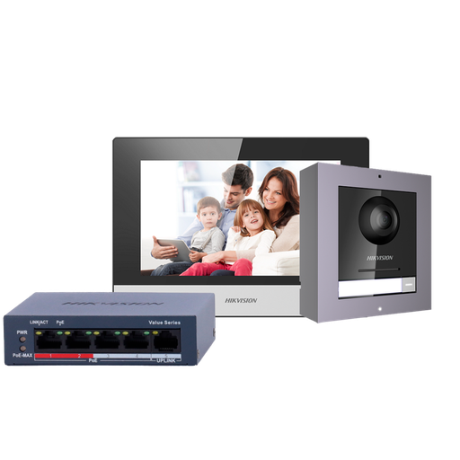 [DS-KIS602(B)] Kit de videoportero - Tecnología IP & WiFi | Switch PoE - Placa y monitor | Permite 16 monitores más - Switch Po... DS-KIS602(B)