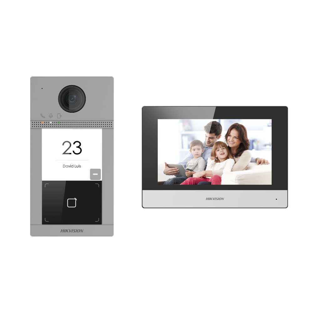 Kit de videoportero con dos relés - Tecnología IP & WiFi - Placa y monitor | Permite 16 monitores más - Lector... DS-KIS604-P(C)