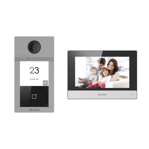 [DS-KIS604-P(C)] Kit de videoportero con dos relés - Tecnología IP & WiFi - Placa y monitor | Permite 16 monitores más - Lector... DS-KIS604-P(C)