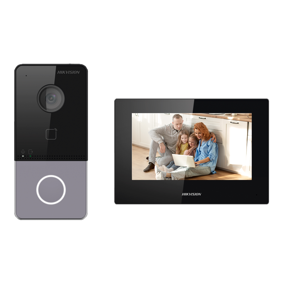 Kit de videoportero - Tecnología IP & WiFi - Placa y monitor | Permite 16 monitores más - Lector MF | PoE - Ap... DS-KIS605-P(C)