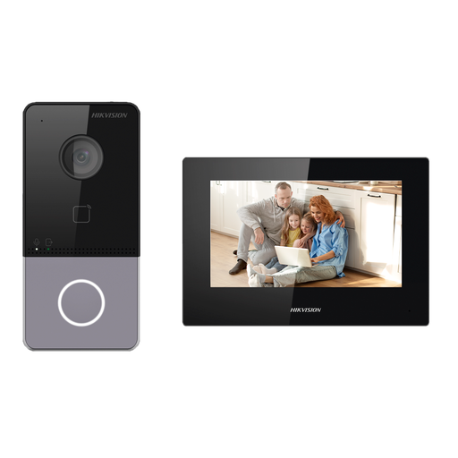[DS-KIS605-P(C)] Kit de videoportero - Tecnología IP & WiFi - Placa y monitor | Permite 16 monitores más - Lector MF | PoE - Ap... DS-KIS605-P(C)