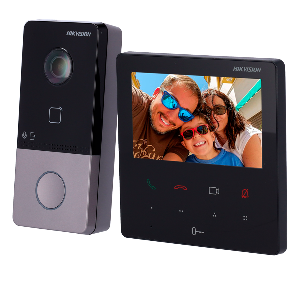 Kit de videoportero - Tecnología IP & WiFi - Placa y monitor | Permite 16 monitores más - Lector MF | PoE - App m... DS-KIS606-P