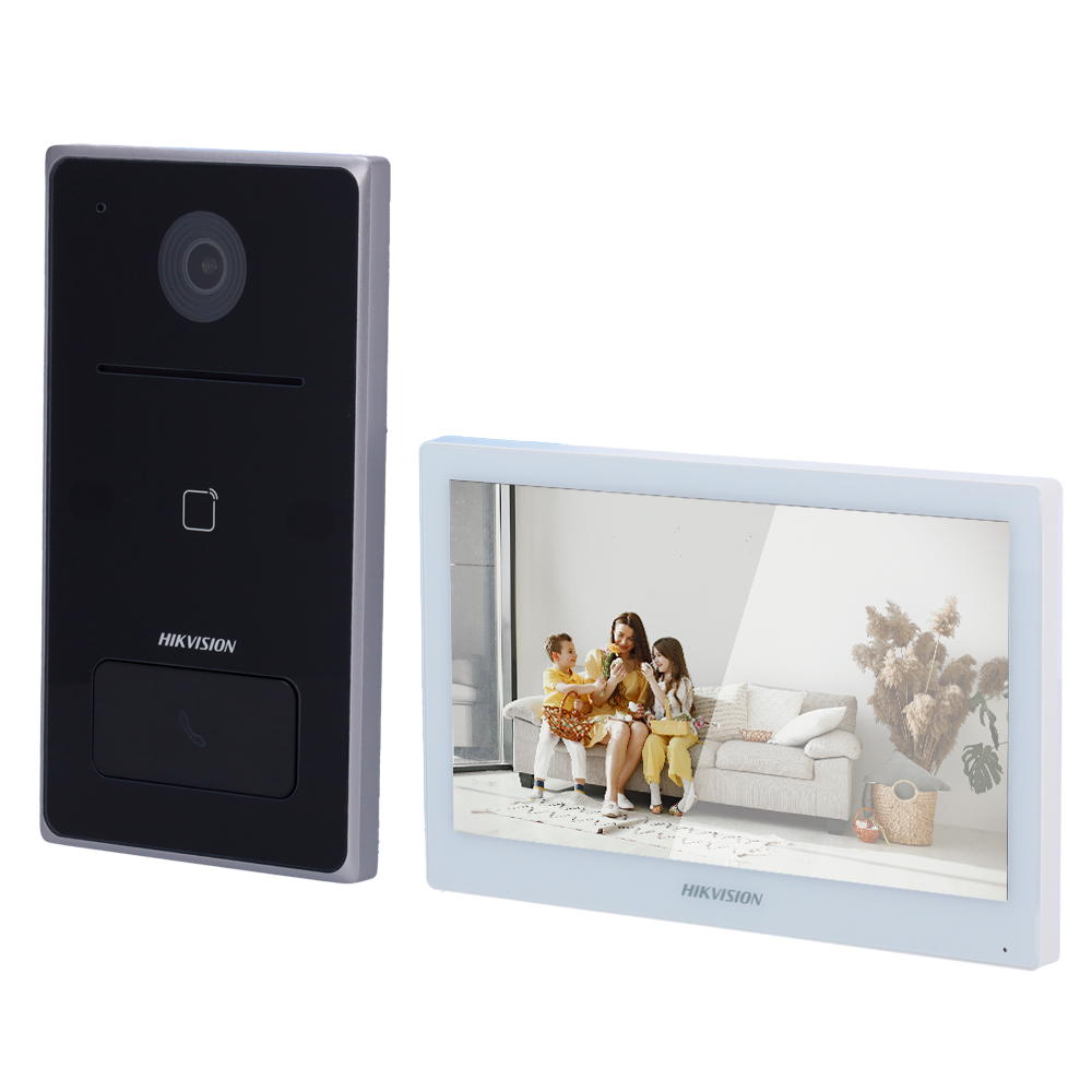 Kit de videoportero - Tecnología IP & WiFi - Placa y monitor | Permite 16 monitores más - Lector MF | PoE - App m... DS-KIS608-P