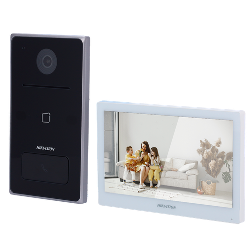 [DS-KIS608-P] Kit de videoportero - Tecnología IP & WiFi - Placa y monitor | Permite 16 monitores más - Lector MF | PoE - App m... DS-KIS608-P