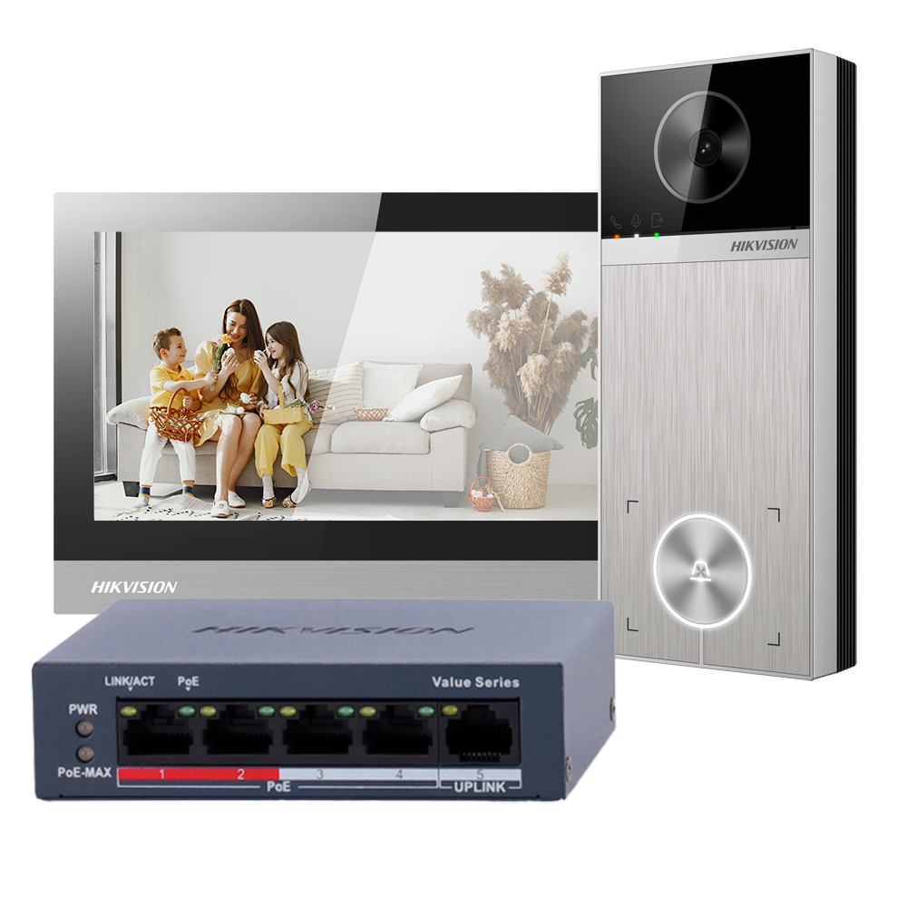 Kit de videoportero 4 Mpx - Tecnología IP & WiFi | Switch PoE - Placa y monitor | Permite 16 monitores más - Blue... DS-KIS613-S