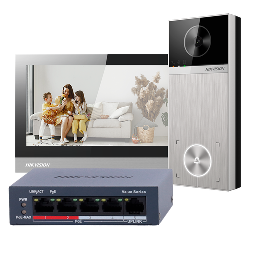 [DS-KIS613-S] Kit de videoportero 4 Mpx - Tecnología IP & WiFi | Switch PoE - Placa y monitor | Permite 16 monitores más - Blue... DS-KIS613-S