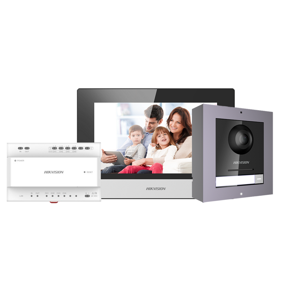 Kit de videoportero - Tecnología 2 hilos con TCP/IP & WiFi - Placa y monitor | Permite 16 monitores más - App móvi... DS-KIS702Y