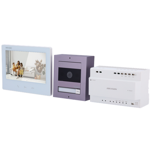 [DS-KIS704EY/Aluminum] Kit de videoportero - Tecnología 2 hilos HD con WiFi - Placa y monitor | Permite 8 monitores más - Firmw... DS-KIS704EY/Aluminum
