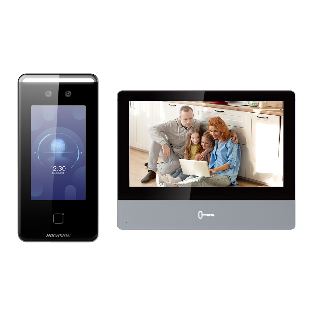 Kit de videoportero - Tecnología IP & WiFi - Placa y monitor | Permite 16 monitores más - Facial, tarjeta MF y QR... DS-KIS901-P
