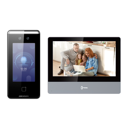 [DS-KIS901-P] Kit de videoportero - Tecnología IP & WiFi - Placa y monitor | Permite 16 monitores más - Facial, tarjeta MF y QR... DS-KIS901-P