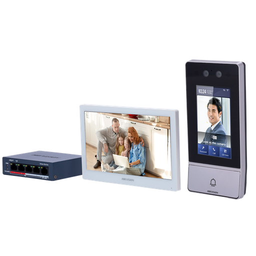 [DS-KIS902-S] Kit de videoportero - Tecnología IP & WiFi | Switch PoE - Placa y monitor | Permite 16 monitores más - Facial, ta... DS-KIS902-S