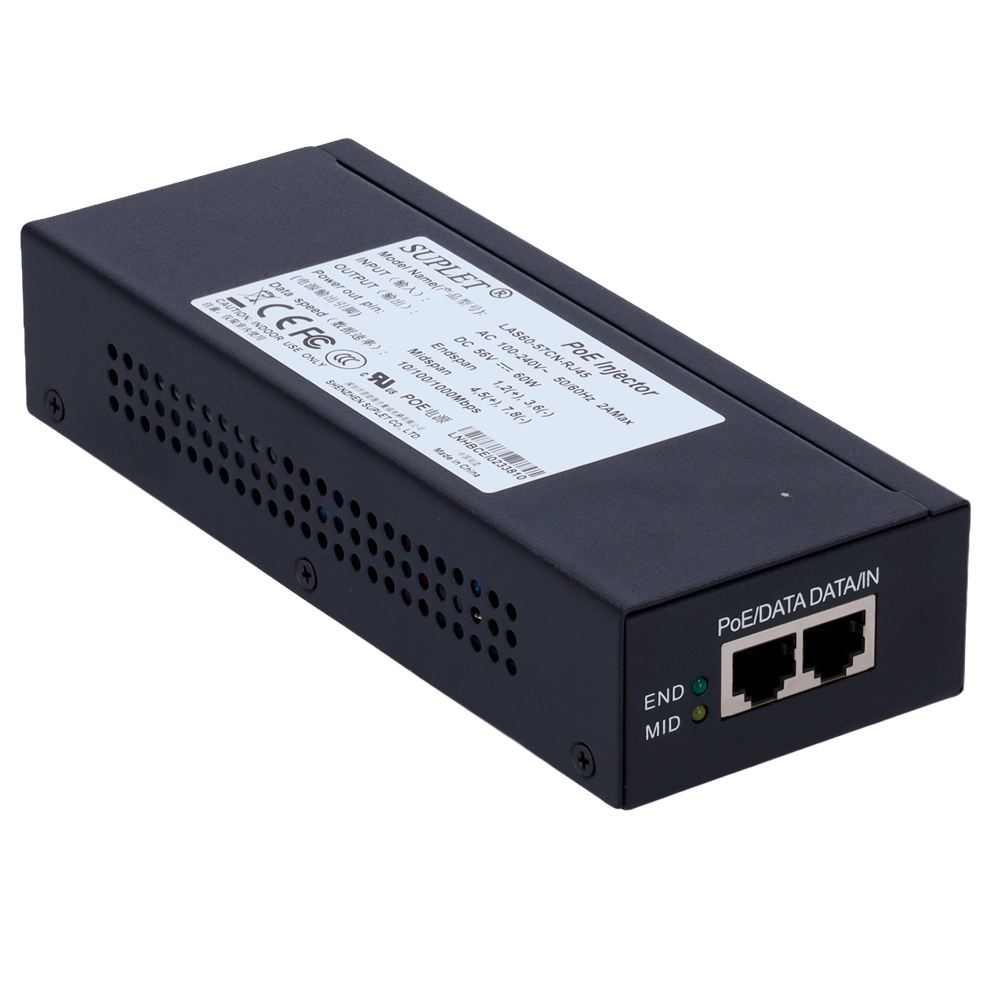 Inyector PoE - Entrada/Salida RJ45 10/100/1000 Mbps - Potencia 60 W - Distancia máxima 100 m - PoE/Po... POE,LAS60-57CN-RJ45,60W