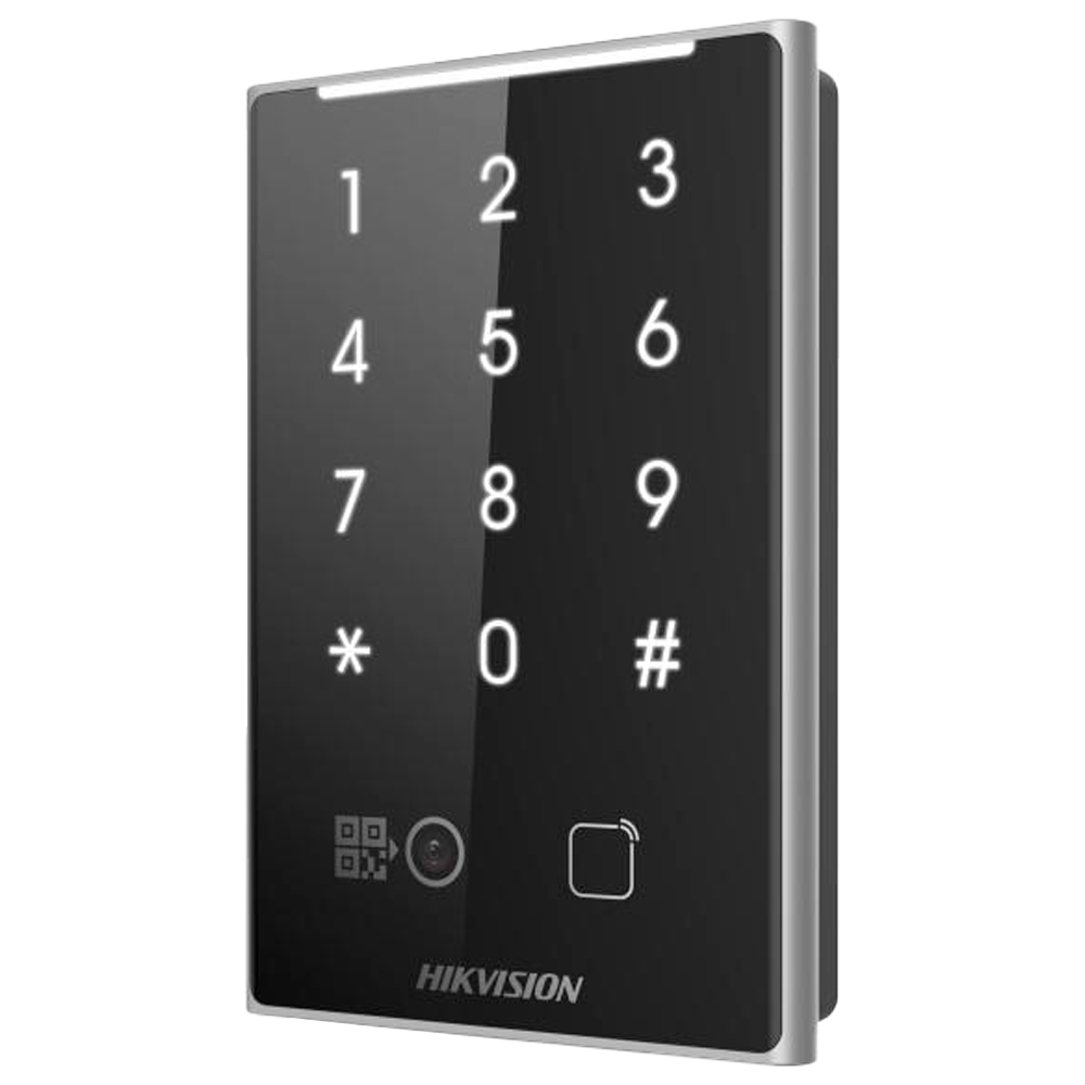 DS-K1109DKB-QR - Lector de acceso - Acceso por tarjeta MF DESFire, QR y PIN - Indicador LED y...