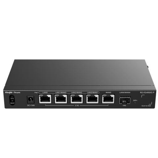 [RG-EG406XS-P] RG-EG406XS-P - Router Cloud - 5 Puertos RJ45 2.5G (4 PoE+) + 1 SFP+ 10Gigabit - Funciones...
