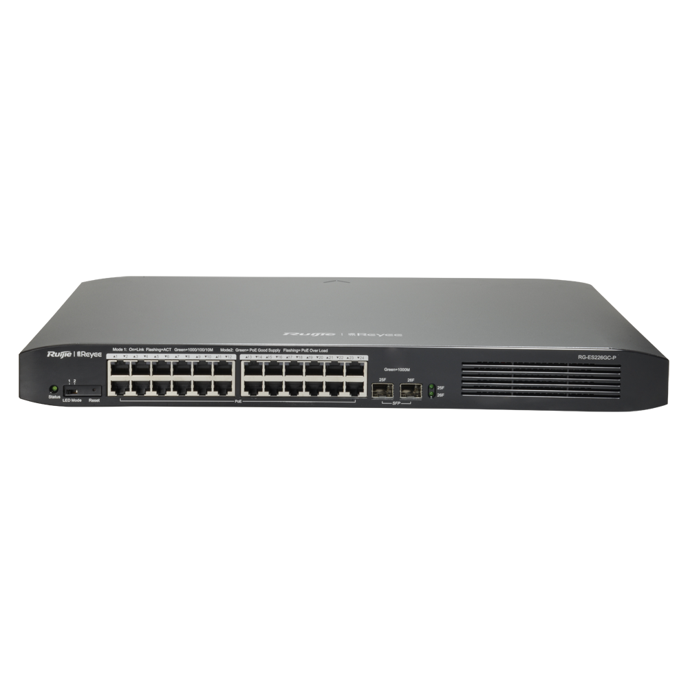 RG-ES226GC-P - Switch PoE Cloud Gestionable - 24 puertos PoE 802.3af/at + 2 SFP - 24 RJ45...