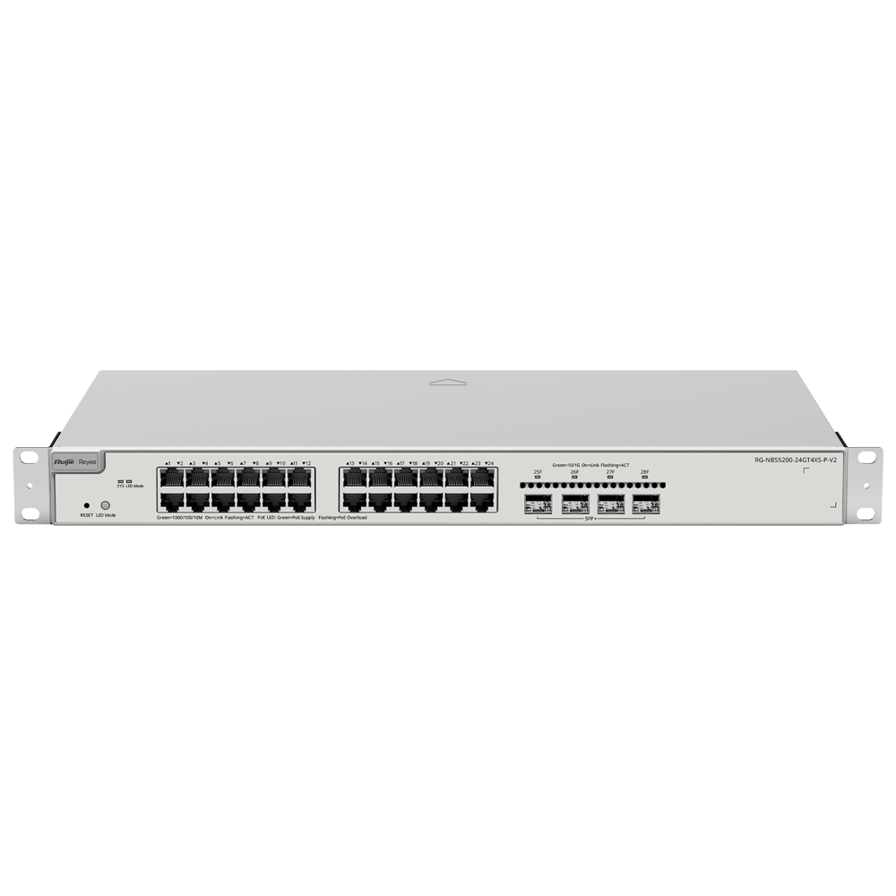 RG-NBS5200-24GT4XS-P-V2 - Switch PoE Cloud Capa 3 - 24 puertos PoE RJ45 Gigabit + 4 SFP+ 10Gb...