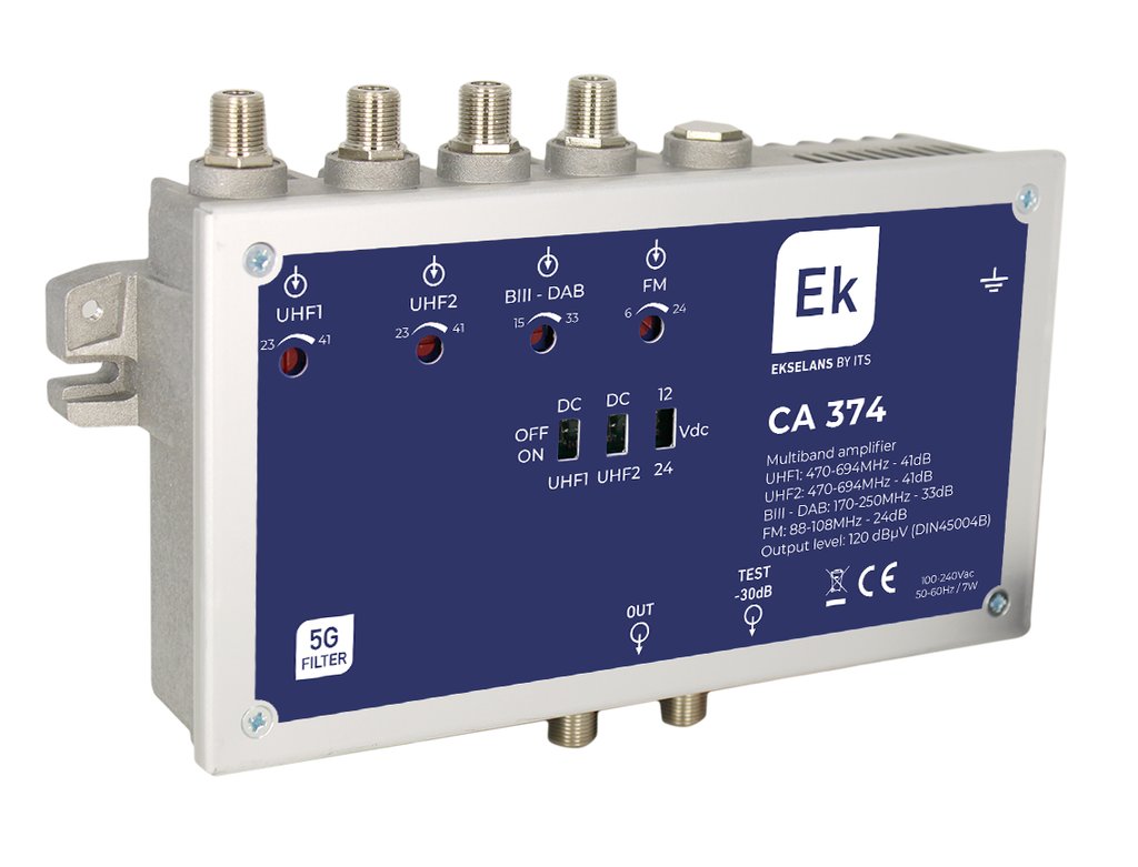 CA 374 · Central alta potencia 4 IN FM/BIII-DAB/2xUHF, 41dB/120dBuV