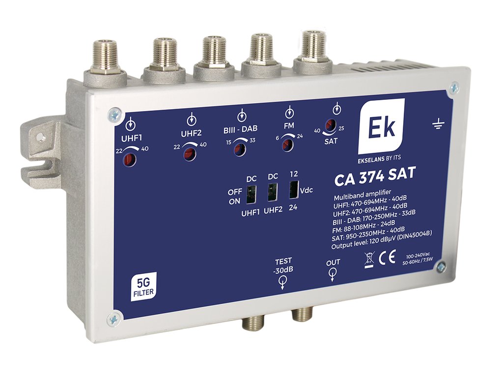 CA 374 SAT · Central alta potencia 5 IN FM/BIII-DAB/2XUHF,SAT, G:24/33/37/40/120dBuV.