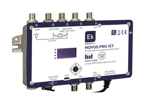 [071021] NOVUS PRO ICT · Amplificador ultraselectivo. 1 IN UHF(G>60dB)/ 1 IN UHF(G>70dB)/ 1 entrada UHF(G>60dB) config.DAB/ 1 IN FM (G>28dB)/ 1 IN SAT(G>35dB). TER 120dBμV-SAT 119dBμV.