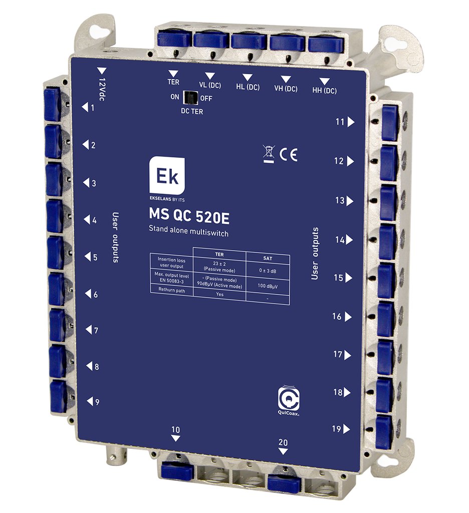 MS QC 520E · Multiswitch QuiCoax TER+4SATl estrella/final de cascada 20 usuarios