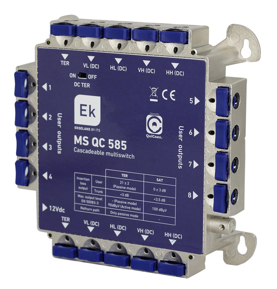MS QC 585 · Multiswitch QuiCoax TER+4SAT estrella/cascada 8 usuarios.