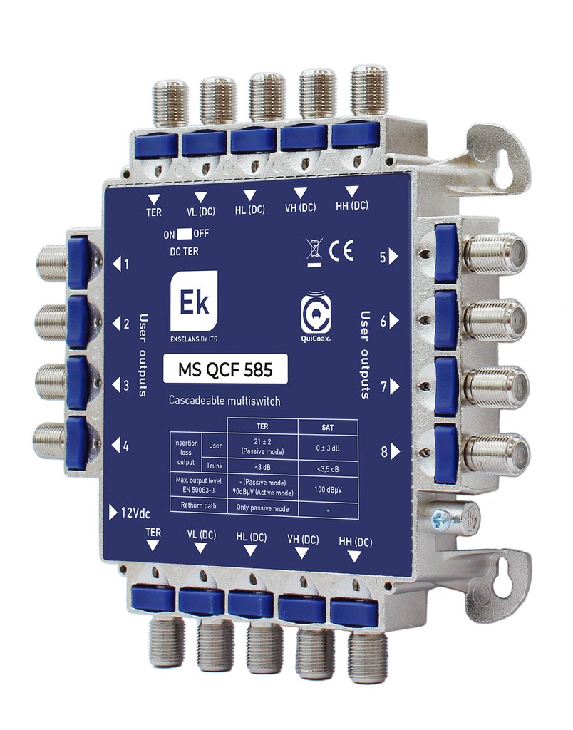 MS QCF 585 · Multiswitch QuiCoax TER+4SAT estrella/cascada 8 usuarios.
