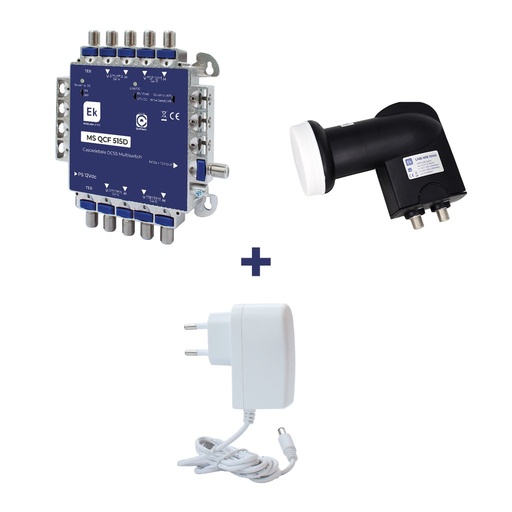 [090049] KIT MS QCF 515D · Kit con LNB Wide Band , TER+4SAT estrella/cascada y 16 usuarios DCSS.