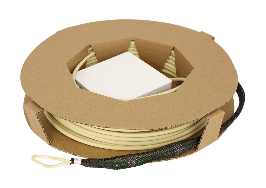 PFR 50 DEK · Caja conectorizada 2 x SC/APC antipolvo pigtail y 2 fibras conectoriz. 50m Dca
