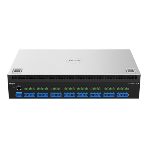 [RG-SPL2032-SC-P] Splitter óptico activo e-Lighten de 2 entradas y 32 salidas - Compatible con cable híbrido PoF para energía remota - Protección de enlace de alimentación y anti-sobrecarga - Diseño All-in-One con band - RG-SPL2032-SC-P