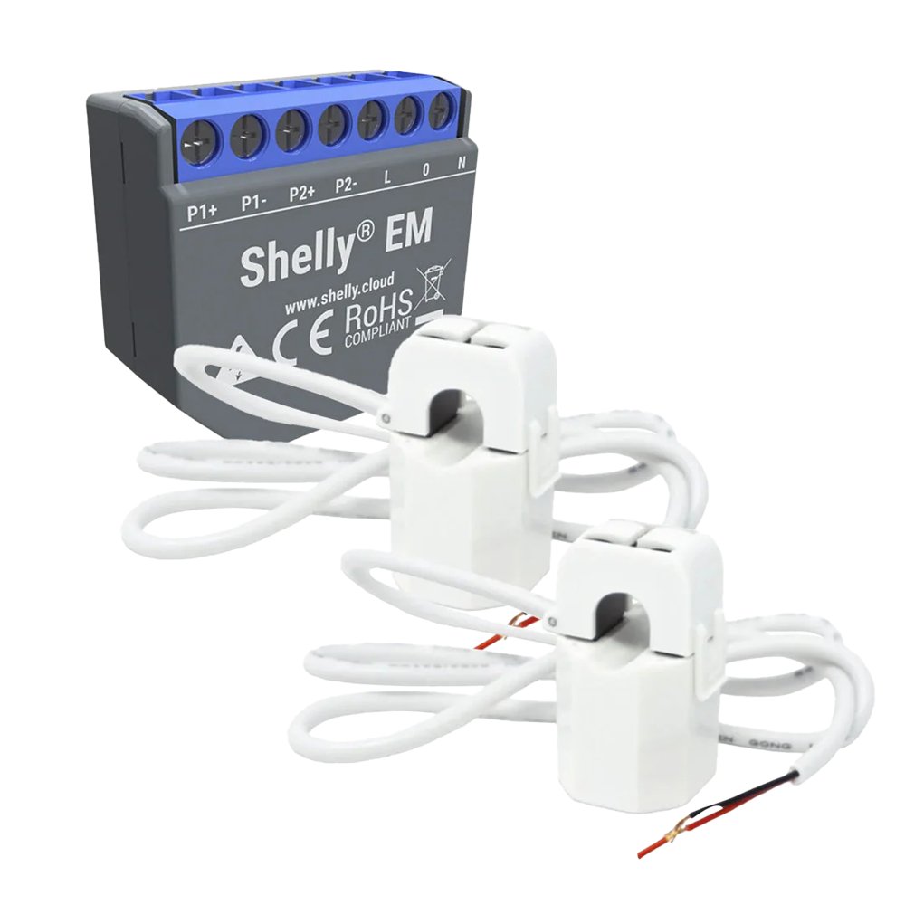 Shelly EM + 2x 50A - Medición de 2 canales / 2x Pinzas 50A Incluida