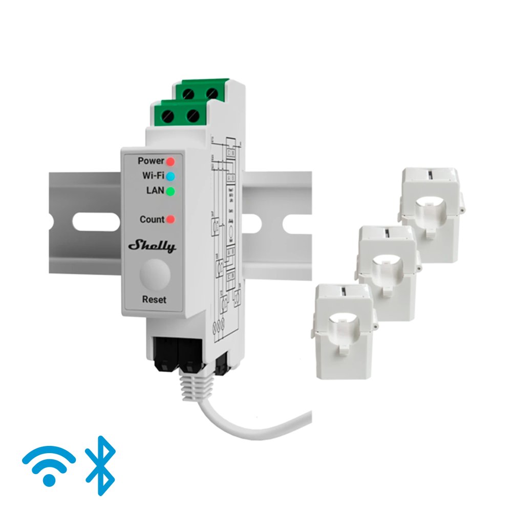 Shelly Pro 3EM 120A - Medición de 3 canales / 3x Pinzas 120A Incluida