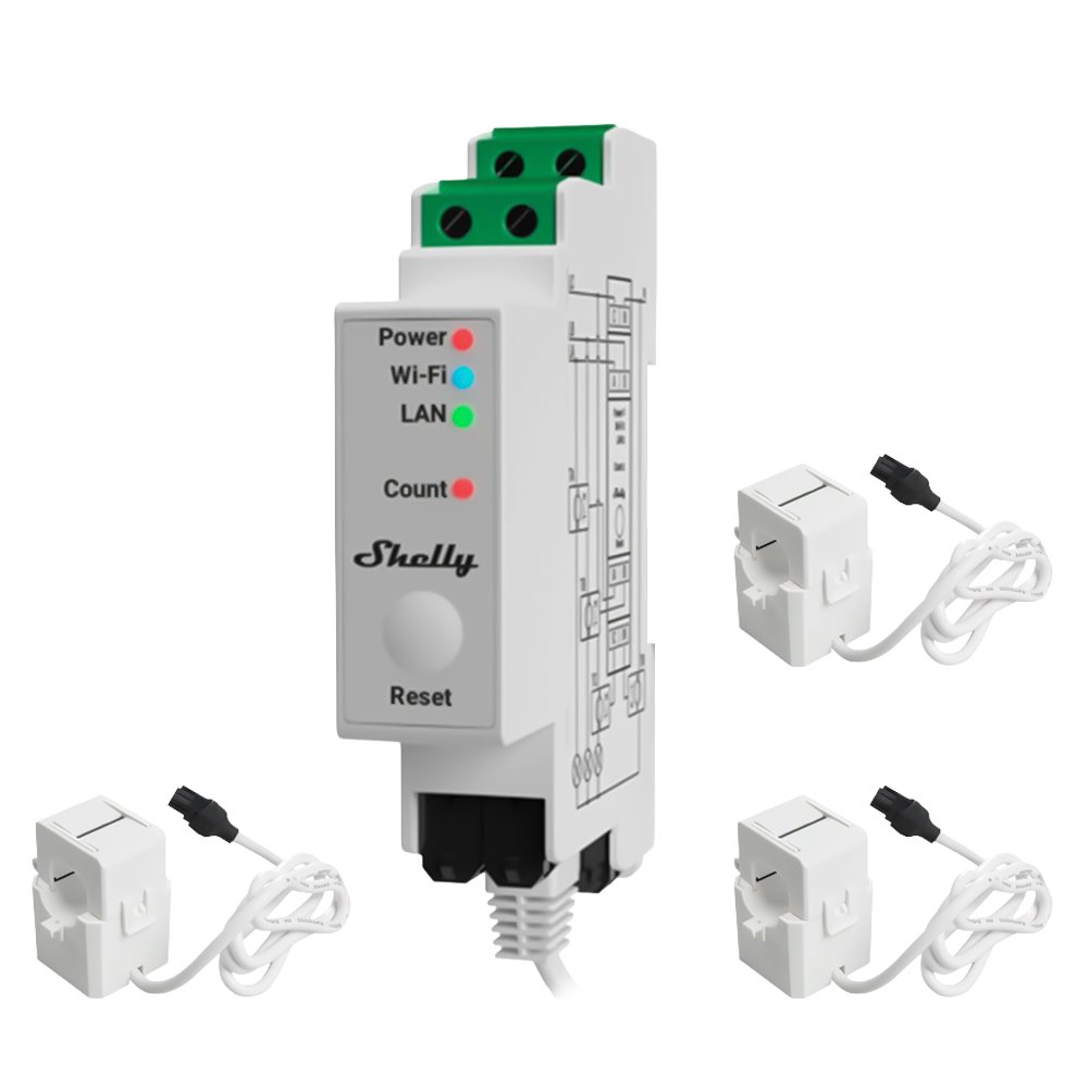 Shelly Pro 3EM 120A - Medición de 3 canales / 3x Pinzas 120A Incluida