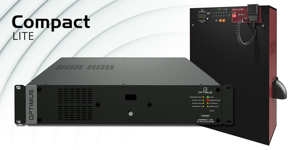COMPACT LITE · Matriz de audio 2 x 460 W RMS (música/backup y avisos) y 8 zonas de altavoces. Rack (2u)