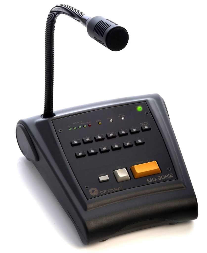 MD-30R12 · Pupitre microfónico de 12 zonas. Gong 4 notas. Rellamada