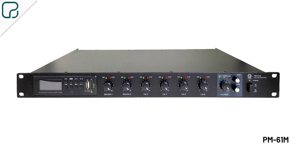 PM-61M · Preamplificador de 6 entradas y fuente musical FM/MP3