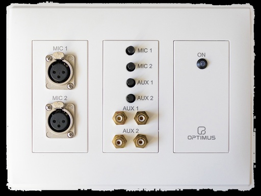 [PM-4E] PM-4E · Preamplificador de 2 entradas de micrófono y 2 de auxiliar. Montaje empotrado