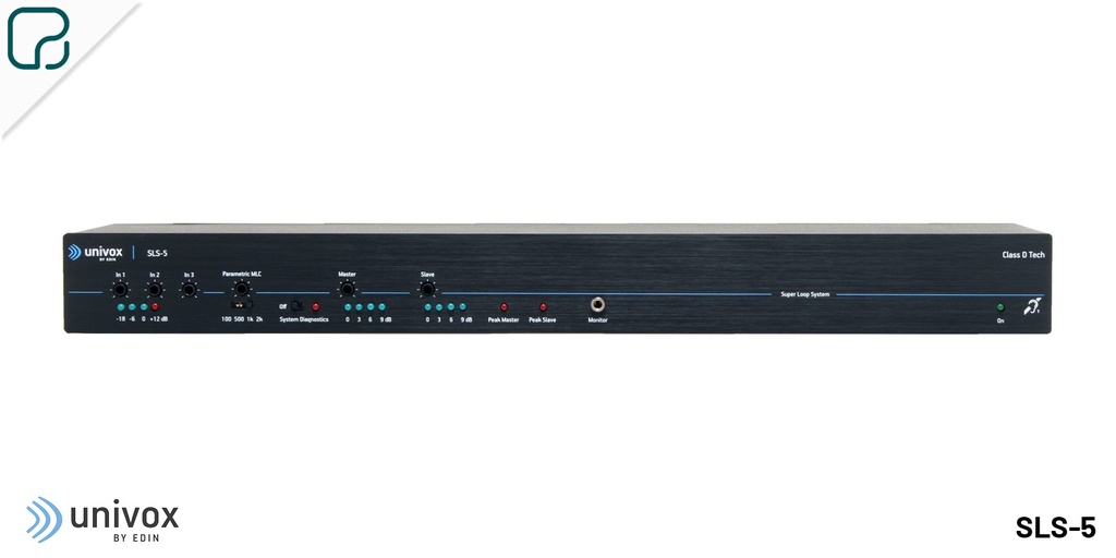 SLS-5 · Amplificador de lazo inductivo para recintos de tamaño grande. Doble bucle