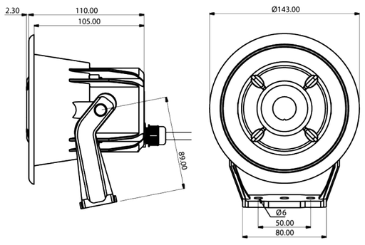[AEI-12T] AEI-12T · Altavoz exponencial 12 W RMS, 100 V. IP67, UL94V0, UV. Entornos industriales/marinos