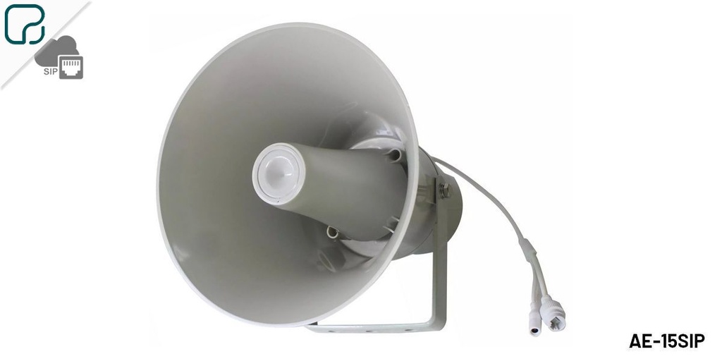 AE-15SIP · Altavoz exponencial 15 W con conexión IP/SIP. Alimentación PoE