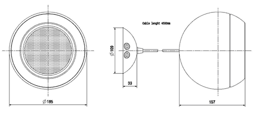 [SP-916PEN] SP-916PEN · Proyector acústico esférico para colgar, 16 W RMS (16, 8 y 4 W), 100 V. Para VA (EN54)